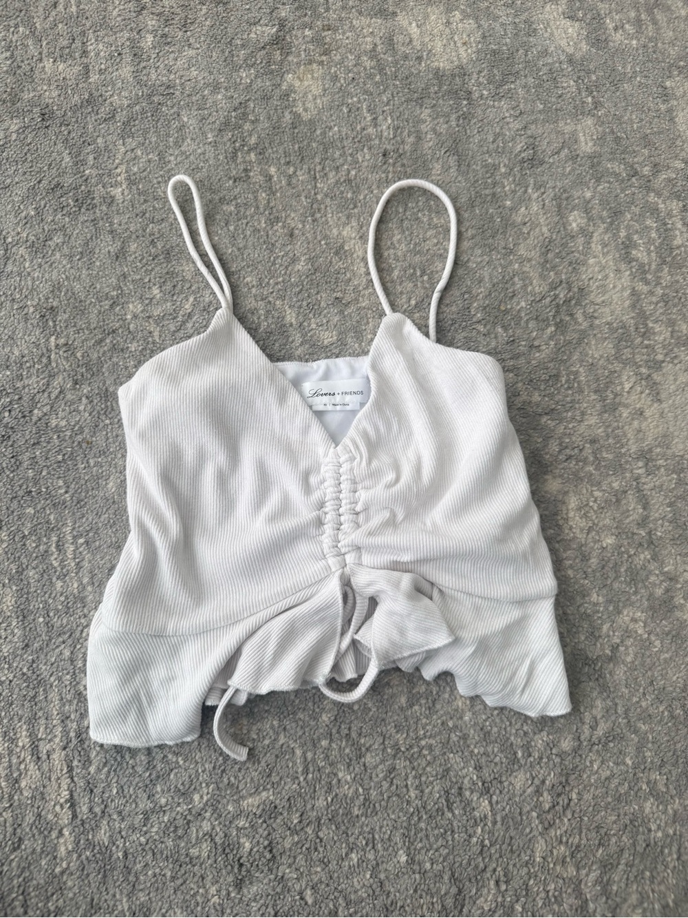 Lovers + Friends Cream Ribbed Ruched Tie-Front Cami